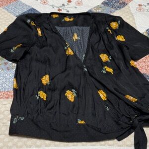 Madewell Black Floral Wrap Blouse